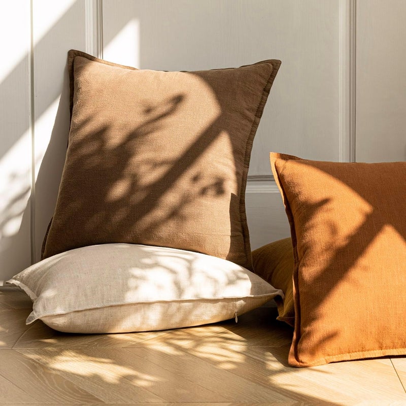 Foindtower Pack of 2, Decorative Linen Soild Throw Pillow Covers Soft Accent Cushion Case Boho Farmhouse Neutral Pillowcase for Chair Couch Sofa Bedroom Living Room Home Decor 26 x 26 Inch Light Brown - Image 5